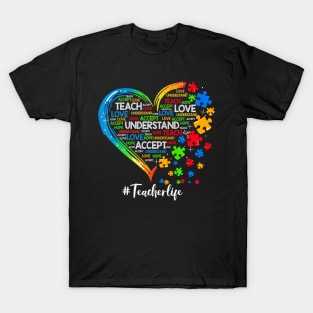 Teach Accept Understand Love Teacher Heart Autism Awareness T-Shirt